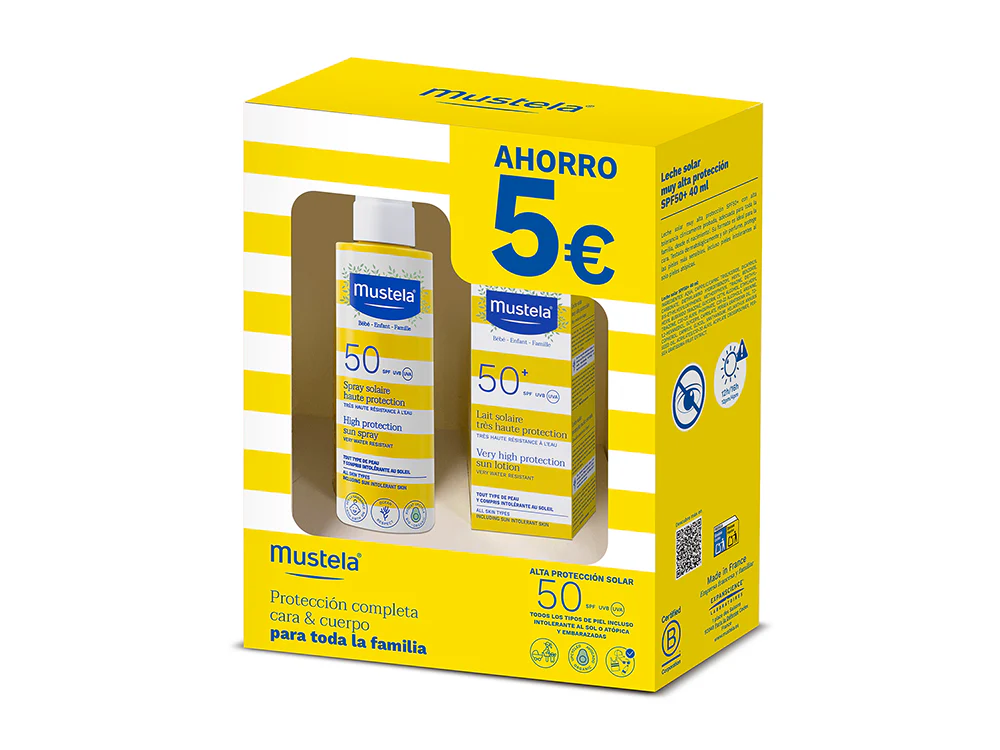 Mustela Pack Solar SPF50 Spray 200 ml + Leche Solar Facial SPF50+ 40 ml - Imagen 2