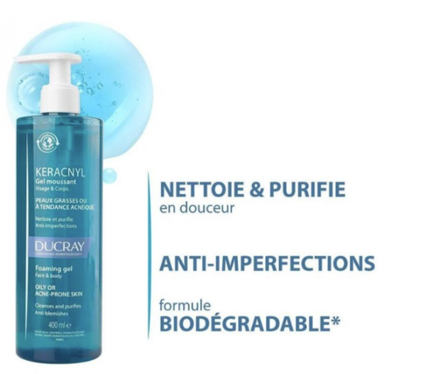 Ducray Keracnyl Gel Limpiador Rostro y Cuerpo 400 ml - Imagen 3