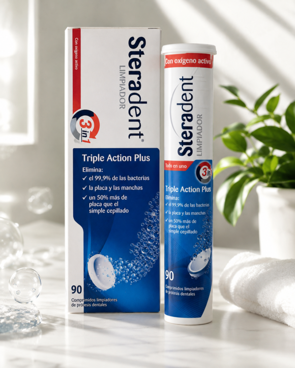Steradent Triple Acción Plus Limpiador de Prótesis Dentales 60 + 30 Comprimidos - Imagen 2